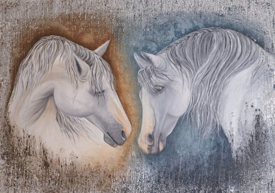 HORSES acrylic painting on canvas 100x70cm