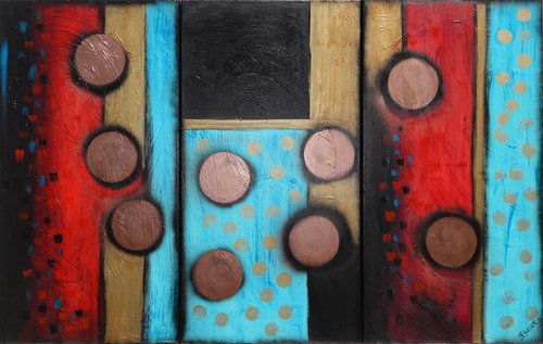 Textured Abstract triptych A1101 - large copper textured triptych, original acrylic paintings by artist Ksavera by Ksavera