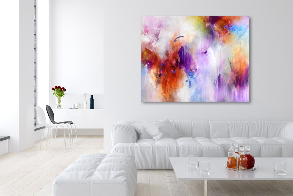 Abstract Acrylic Painting By Kirsten Handelmann, 63 X 50", Busy Butterfly, Original Artwork