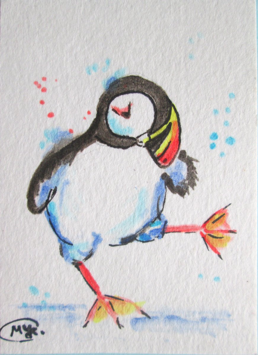 Atlantic Puffin Dancing by MARJANSART