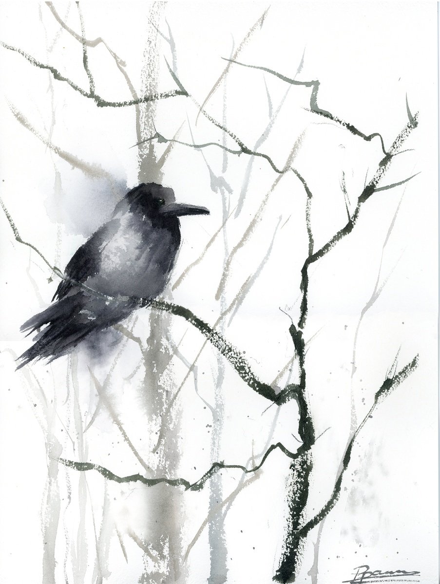 Expressive Animal Watercolour By Olga Tchefranov (Shefranov), 11 X 15", Silent Sentinel, Original Artwork