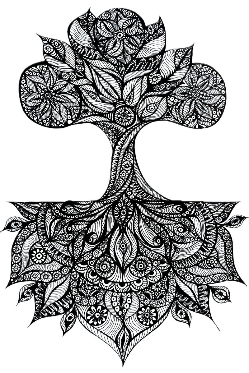 Graphic Botanical Ink Drawing By Maria Tuzhilkina, 11 X 17", Lace Magic Tree, Original Artwork