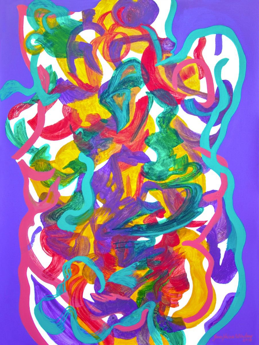 Organic Abstract Acrylic Painting By Josephine Window, 30 X 40", Woman In Love 4, Original Artwork