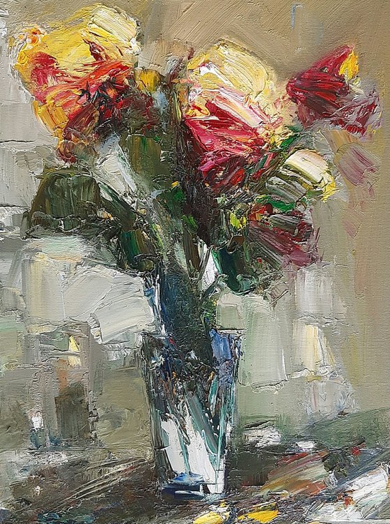 Still life flowers, 40x50cm, oil painting, palette knife