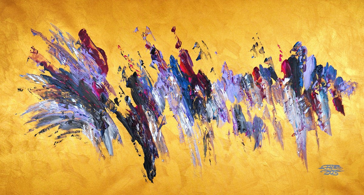Abstract Acrylic Painting By Peter Nottrott, 61 X 33", Gold Abstraction C 1, Original Artwork