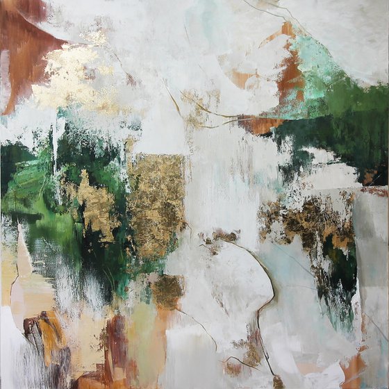 "Green Sobriety 4" Abstract green gold art