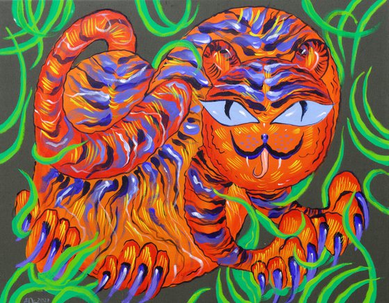 Bright funny tiger. Wild tibetan cat