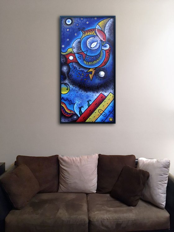 "Elements & Dreamscapes" - FREE SHIPPING to the USA - Original PMS Abstract Oil Painting On Wood - 24" x 48", Framed