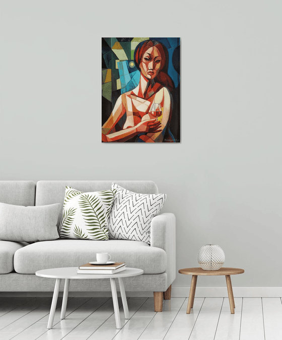 Night romanticism (60x80cm, cubism, oil painting, ready to hang)