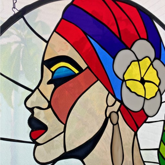 Art Deco Woman Stained Glass Panel