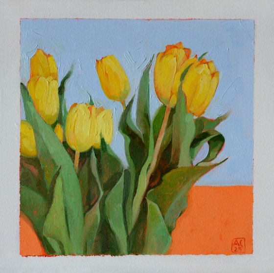 Yellow Tulips on Orange