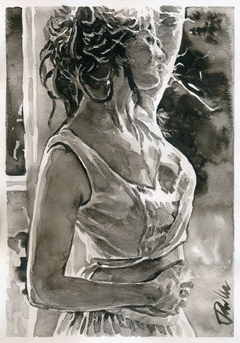 Urban And Pop Portrait Ink Drawing By Tashe, 8 X 12", Wind Of Hope, Original Artwork