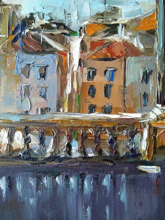 Porch, 30x40cm, oil painting, ready to hang, impressionistic cityscape