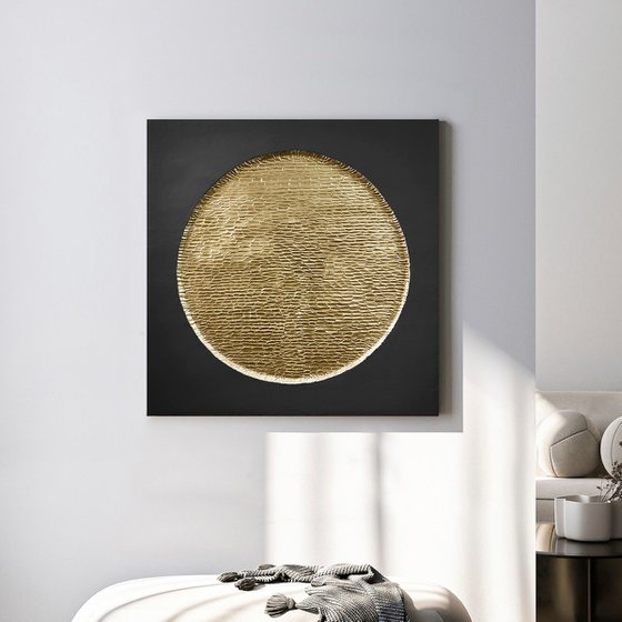 "Golden Black Mars" Abstract high textured