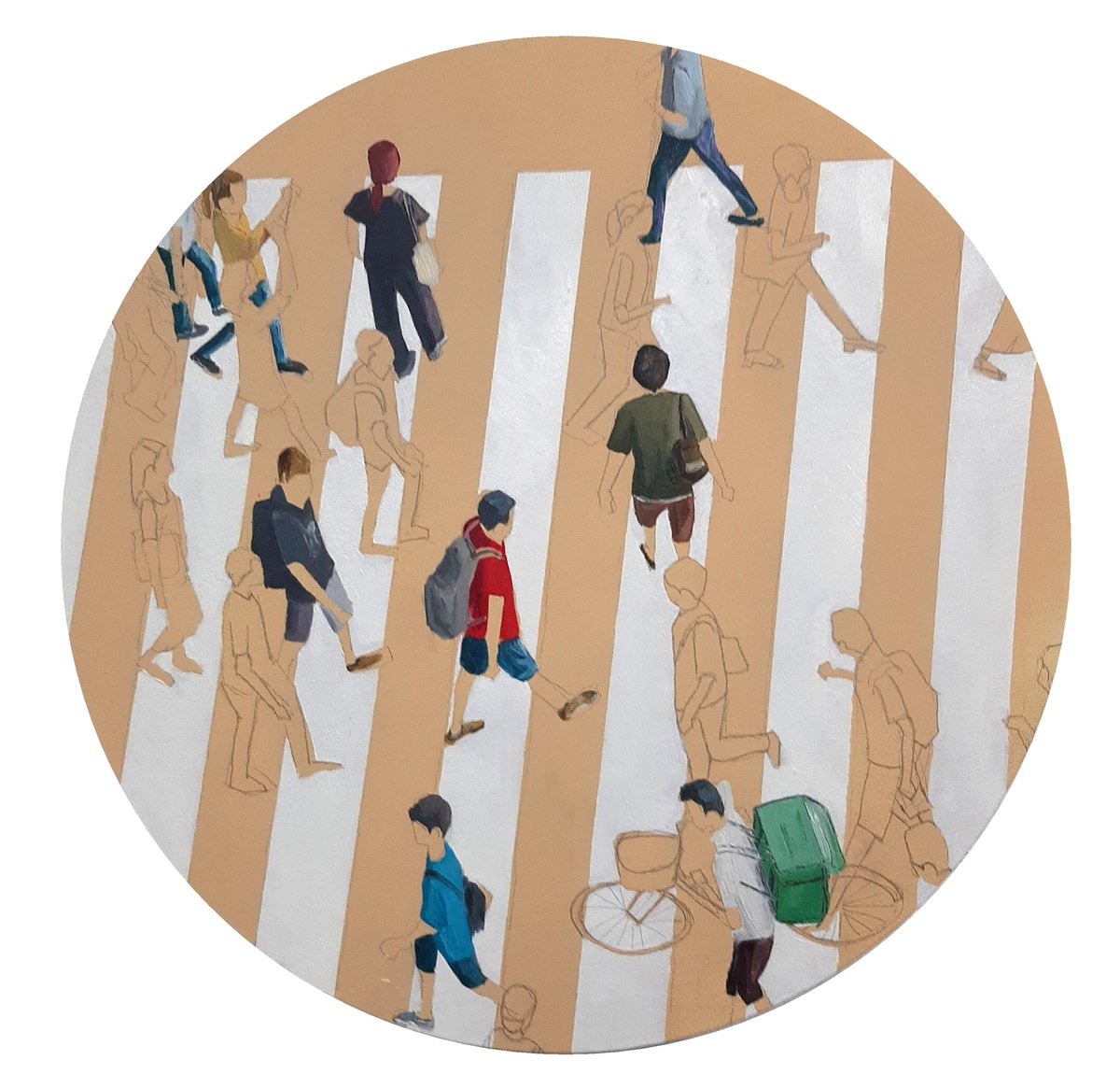 Urban And Pop Cityscapes Oil Painting By Martta Garcia, 47 X 16", Degrees, Minutes, Seconds, Original Artwork