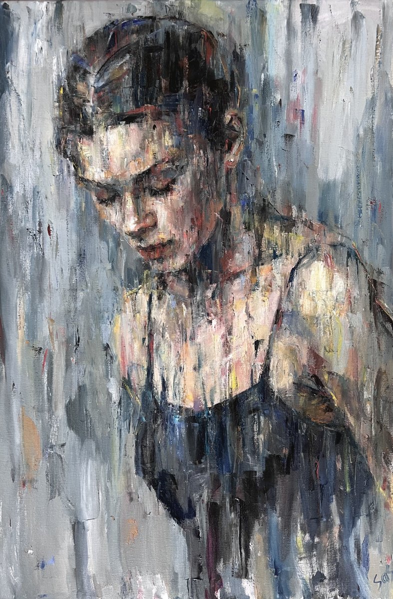 Expressive Portrait Oil Painting By Liubou Sas, 24 X 35", Leading Role, Original Artwork