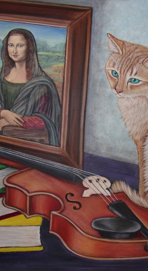 Still life with Mona Lisa and Ginger Cat by Sofya Mikeworth