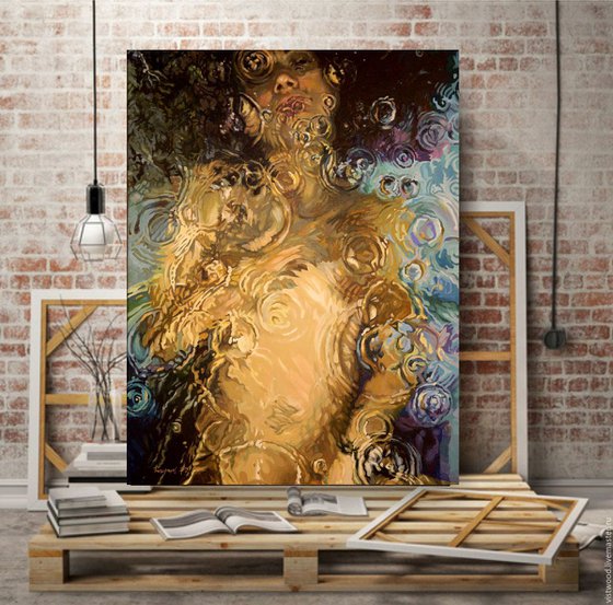 Unique large erotic painting 59*43 in Original underwater effect picture Women body Acrylic painting on canvas Wall art decor studio living