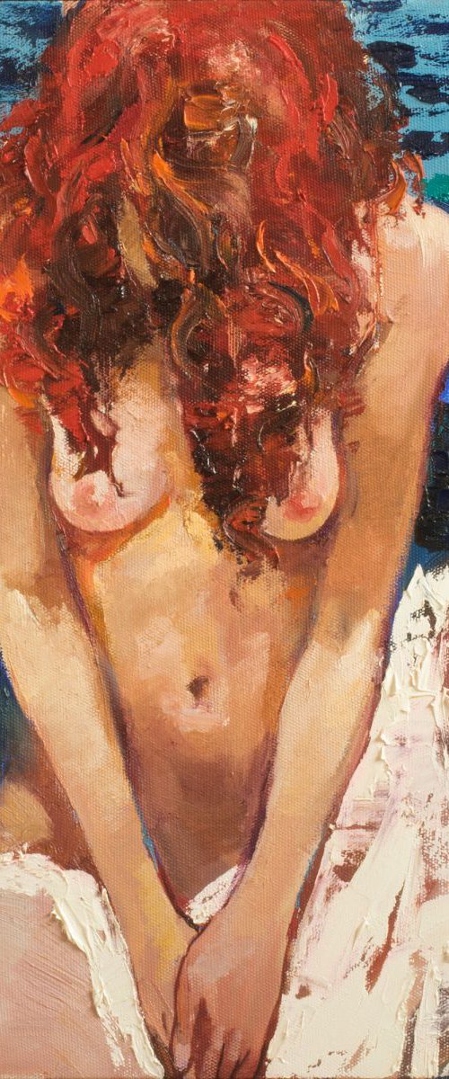 Figure painting nude redhead girl portrait - Original oil painting on canvas by Anastasiia Valiulina
