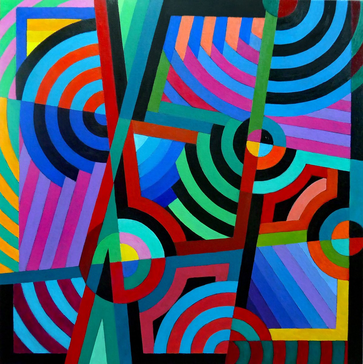 Geometric Abstract Acrylic Painting By Stephen Conroy, 24 X 24", Small Geometric Doodle, Original Artwork