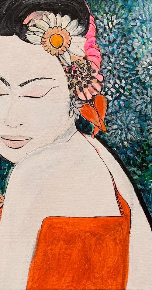 Portrait III, Acrylic Painting on Canvas, Original Paintings, Fine Art Canvas Paintings, Oriental Inspiration, Geisha Artwork, Gift Ideas by Kumi Muttu