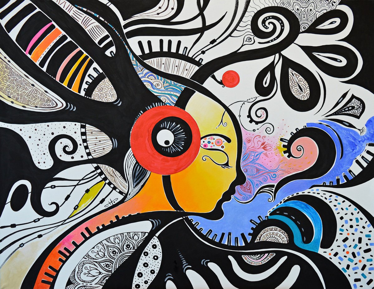 Urban And Pop Portrait Painting By Silvia Pavlova, 35 X 28", "Whiff", Original Artwork