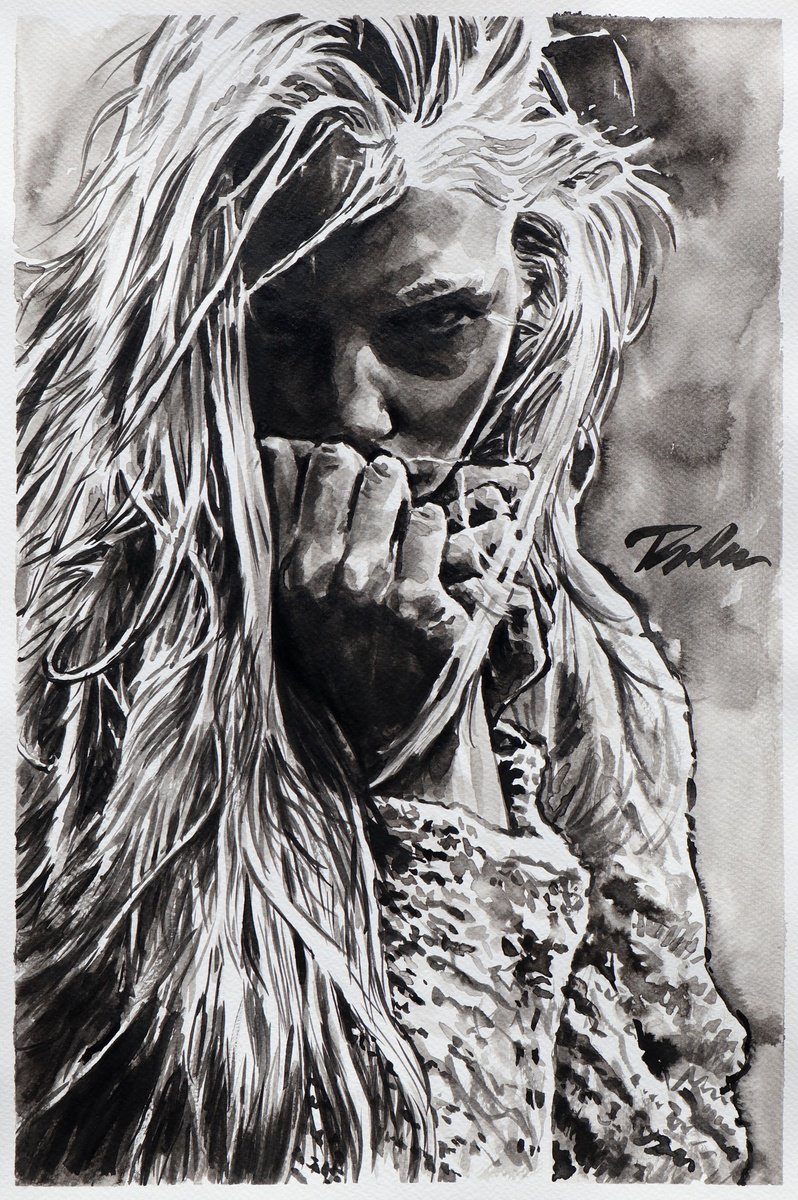 Urban And Pop Portrait Ink Drawing By Tashe, 12 X 18", Heartbeat, Original Artwork