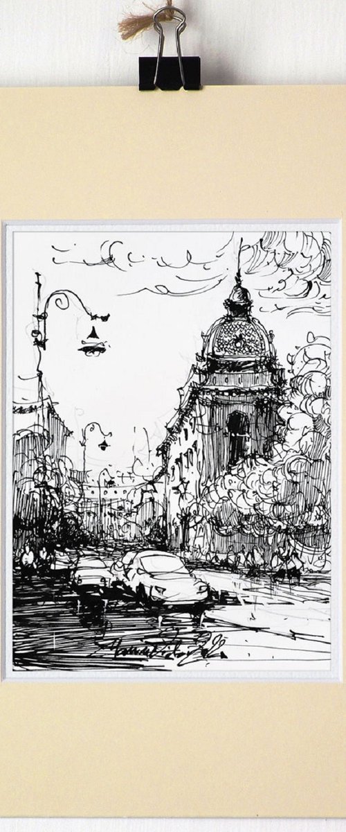 Bucharest, ink drawing on paper, 2022 by Marin Victor