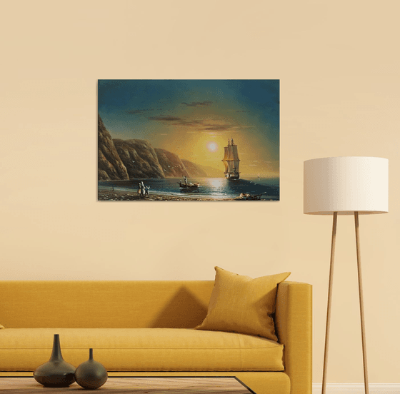 Fishing day-2 (60x90cm, oil painting, ready to hang)