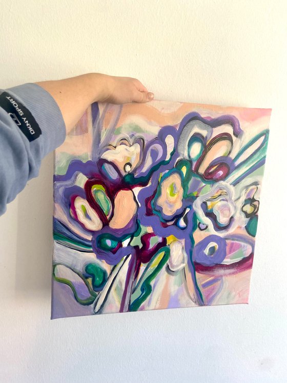 HOPEFUL TULIPS- a square 50 x 50 cm abstract floral painting
