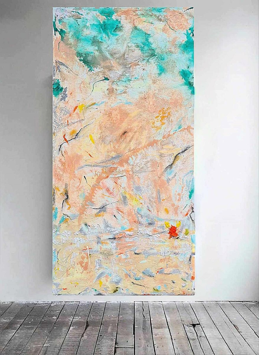 Abstract Painting By Marian Gorin, 20 X 39", Reverie Iii, Original Artwork