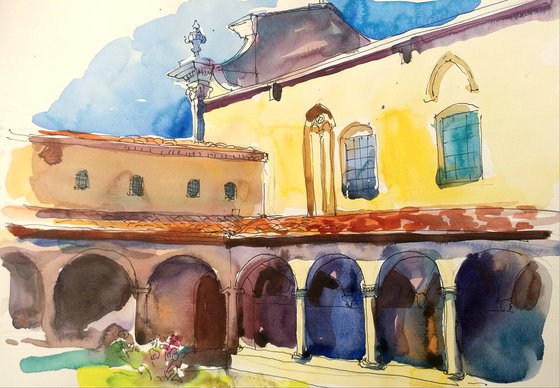 Old Monastery Florence Watercolor