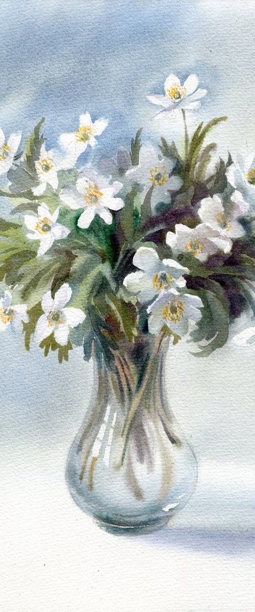 Early flowers in a glass vase by SVITLANA LAGUTINA