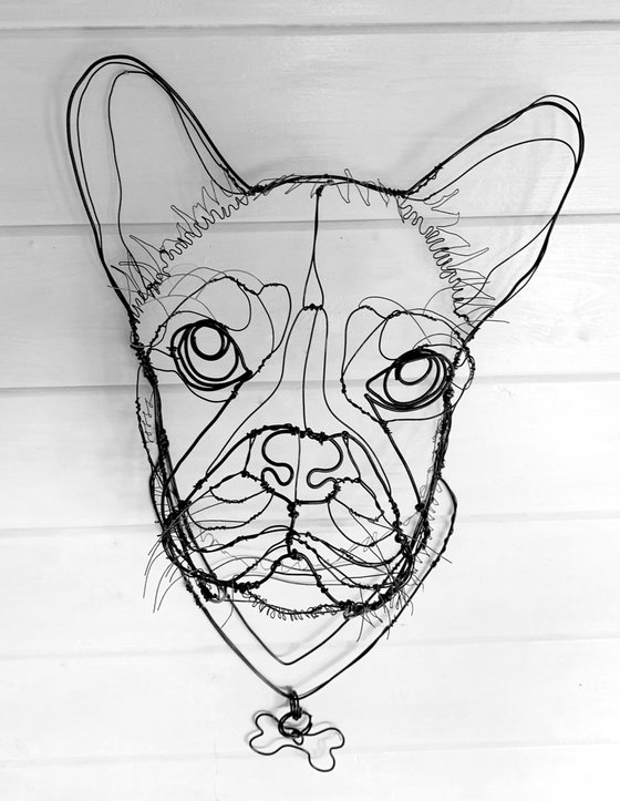 Pug Portrait Wire Sculpture