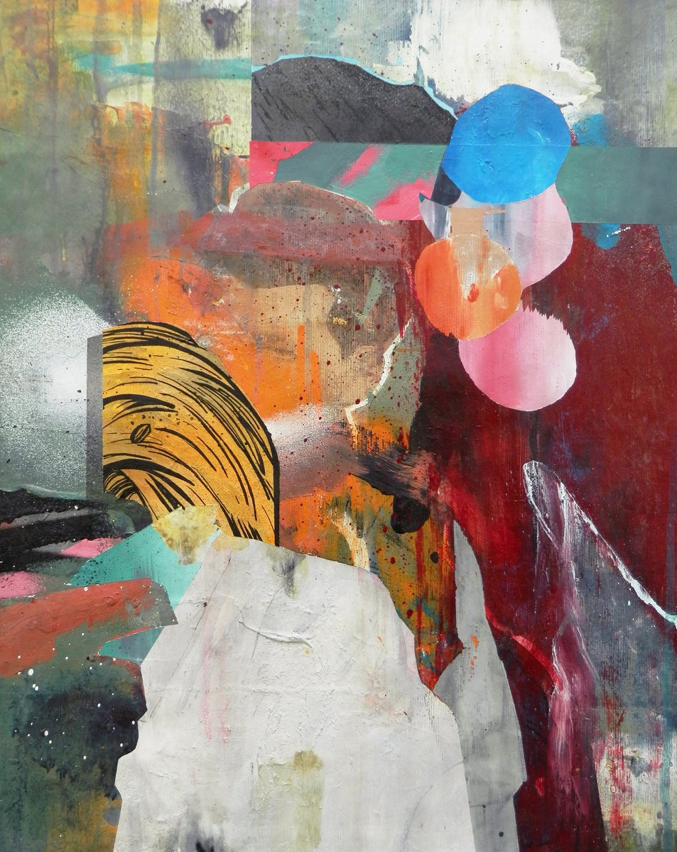 Urban And Pop Abstract Acrylic Painting By Milos Hronec, 14 X 18", Worker, Original Artwork