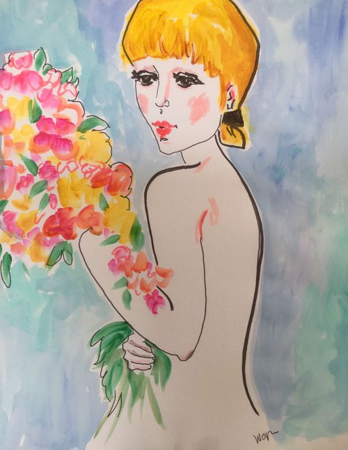 Nude With Bouquet by Holly Wojahn