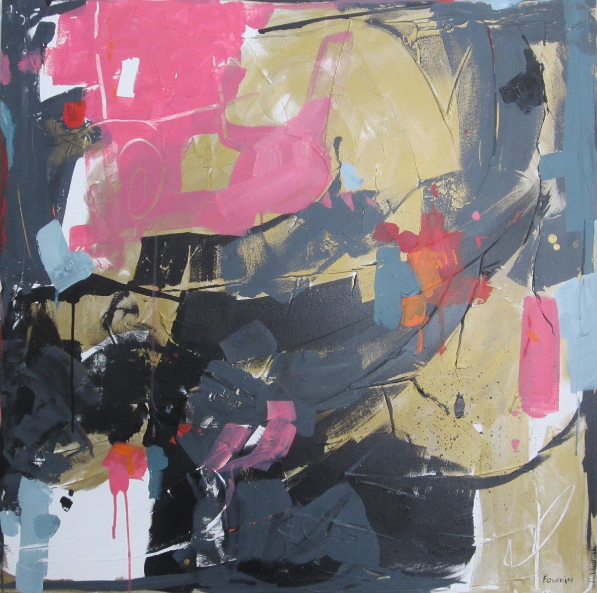 Abstract Acrylic Painting By Joyce Fournier, 36 X 36", Remembering You, Original Artwork