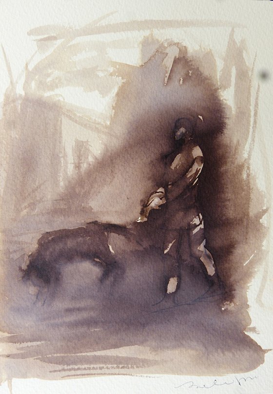 The Dog Walker 6, ink on paper 15x21 cm