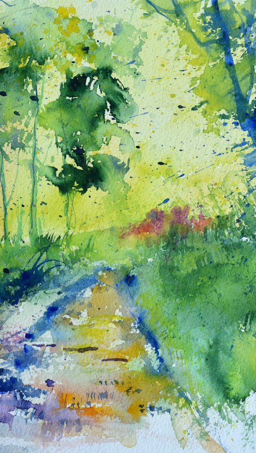 Forest path - watercolor by Pol Henry Ledent