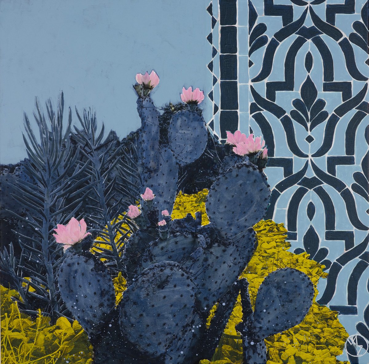 Botanical Painting By Maria Al Zoubi, 25 X 25", Ornamental Bloom, Original Artwork