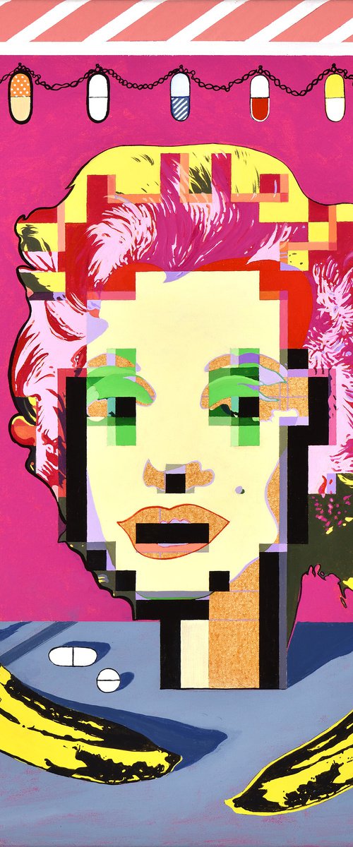 PIXELATED MARILYN MONROE AND TWO BANANAS by Alex Nizovsky