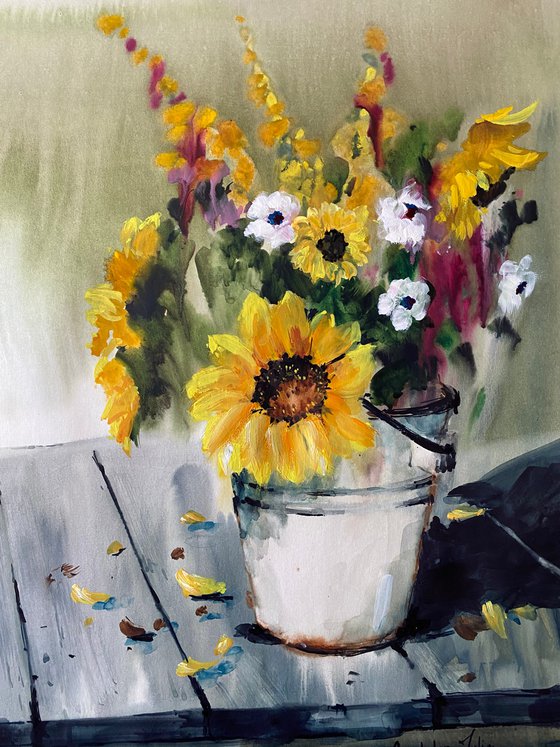 Watercolor “A bucket of beauty ", perfect gift