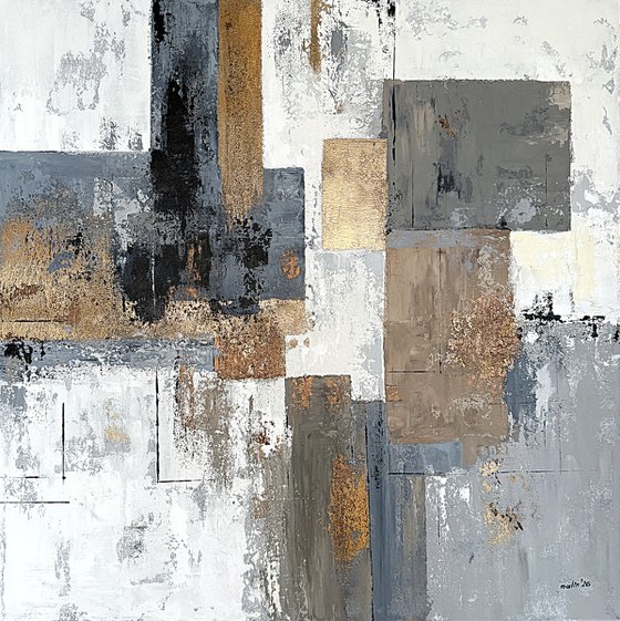 Golden Structure Field. Grey Beige Textured