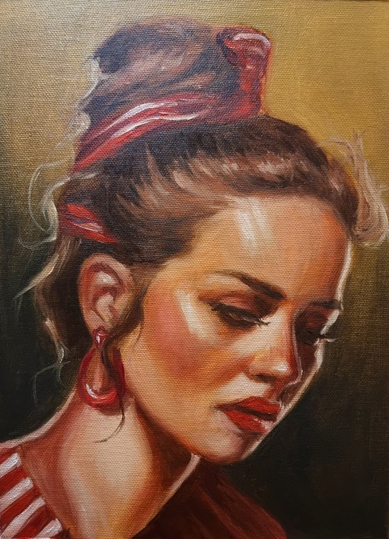 Oil portrait in warm colors 0323-003