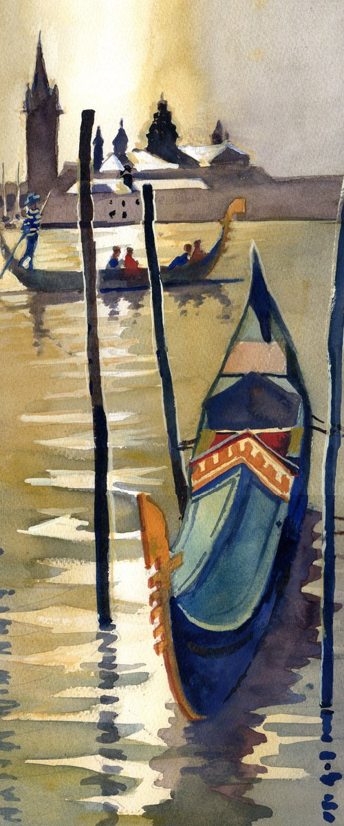 Venice, Gondola with Basilica di Santa Maria della Salute by Peter Day