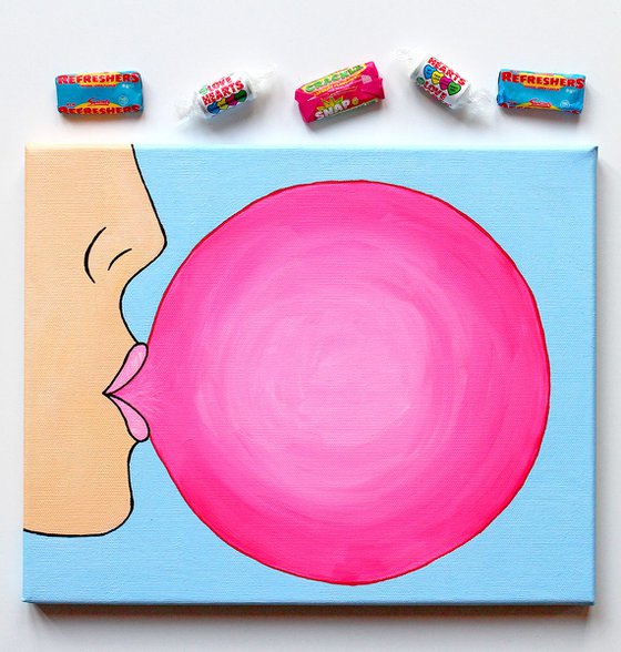 Pop! Large Bubble Gum Bubble Pop Art Painting On Canvas