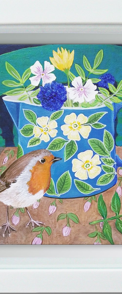 Mr Robin and the primrose jug by Carolynne Coulson