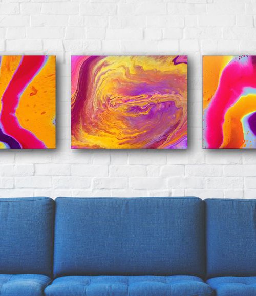 "Mix And Match" - FREE USA SHIPPING - Original Triptych, Abstract PMS Fluid Acrylic Paintings Series - 60" x 16" by Preston M. Smith (PMS)