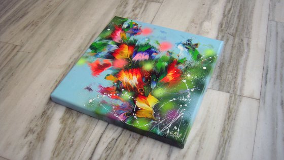 FLOWERS-4 /40 x 40 cm - (16 x 16”) Floral Abstract Painting