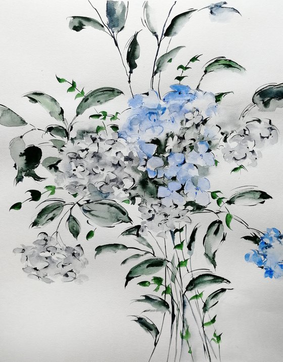 Hydrangea flowers painting
